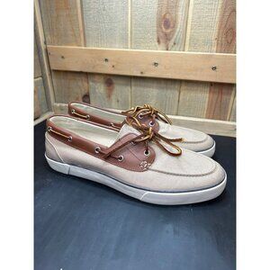 Polo Ralph Lauren Mens Boat Shoes Tan Brown Canvas Leather Size 13D